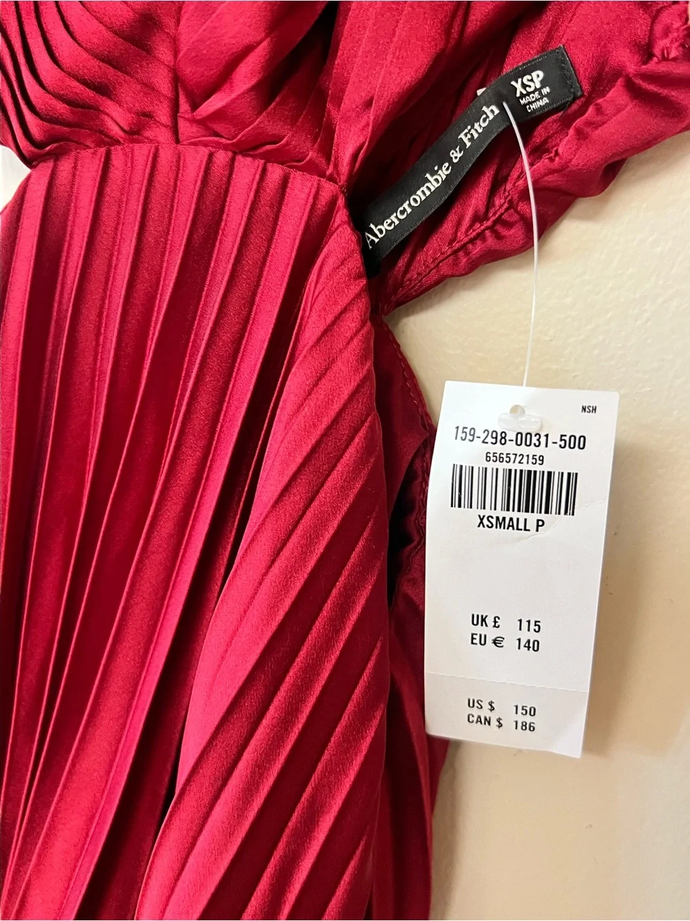Abercrombie & Fitch Red Pleated Maxi Dress with Cutout Waist